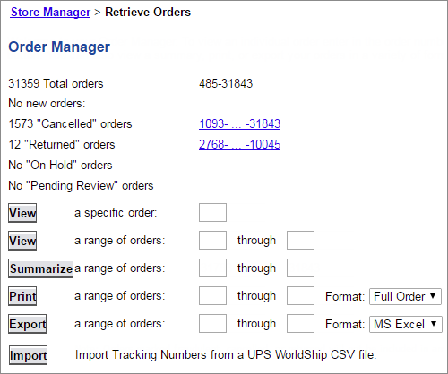 The Retrieve Orders page in classic Order Manager.