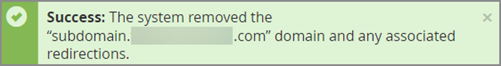 Domain Deleted Success Message.