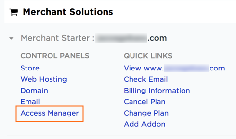 The Access Manager link is under Control Panels.