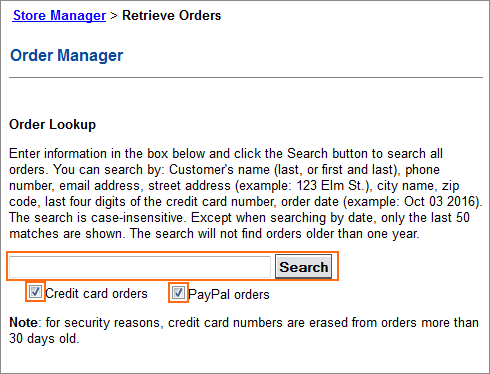 Picture of Order Search dialog