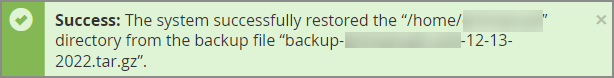 Restore Backup Success Message