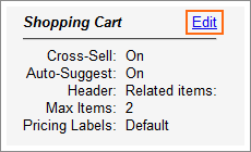 The Shopping Cart Options Edit link.