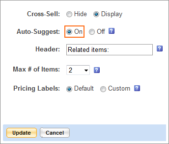 The Cart Options Auto-Suggest option.