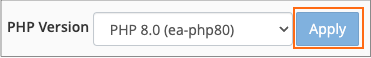 The PHP Version dropdown and Apply button.