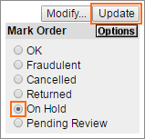 Picture of Mark Order On Hold button