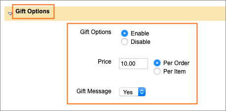 The Gift Options section.