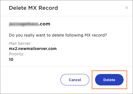 The Delete button will remove your MX record.