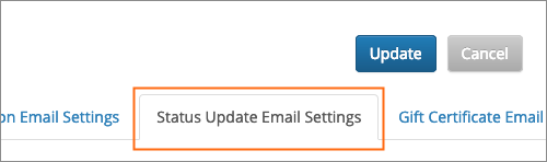 The Status Update Email Settings tab.