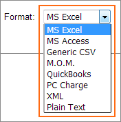 The export format pull-down menu.