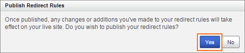 The Publish Redirect Rules dialog