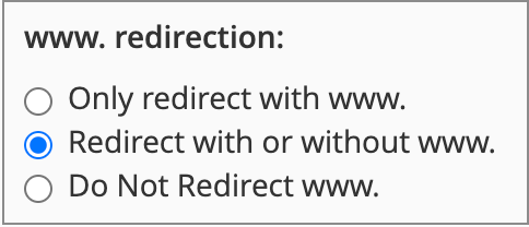 The www redirection selection under Add Redirects.