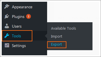 The WordPress Export button.