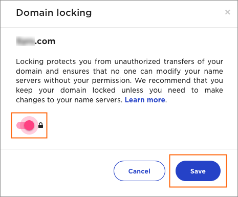 Domain locking dialog box.