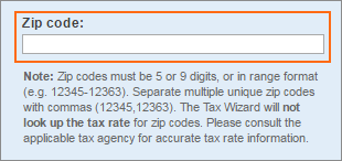 The optional Zip code field.