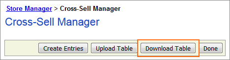 The Cross Sell Download Table button.