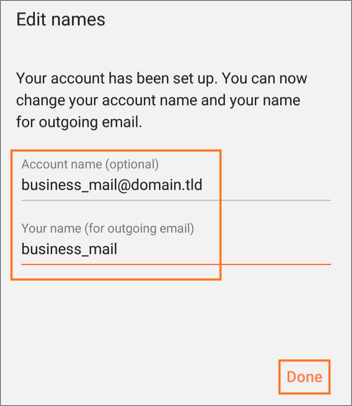 Your Account and Sending names.