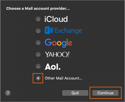 The Choose a Mail account provider dialog.