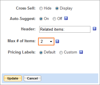 The Max Items in Shopping Cart menu.