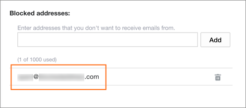 The blocked email appears under Blocked addresses.