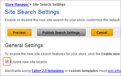 The Enable new site search checkbox.