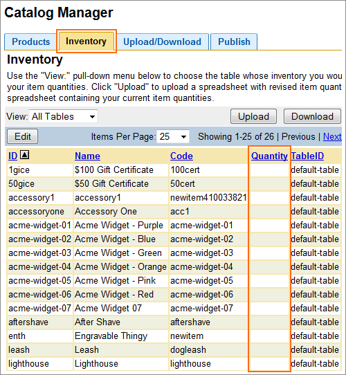 Picture of Catalog Manager Inventory tab