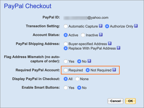 The Required PayPal Account option.