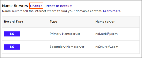 The Change link in the Name Servers section.