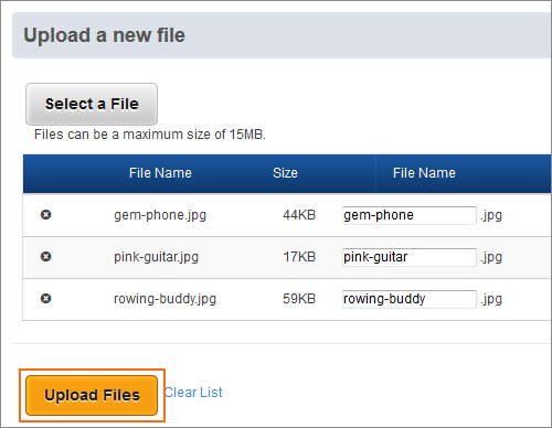 Upload Files is at the bottom of the files list.