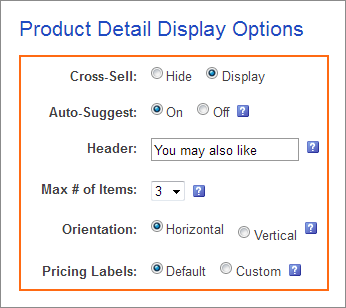 Picture of Cross Sell Item Display Options dialog