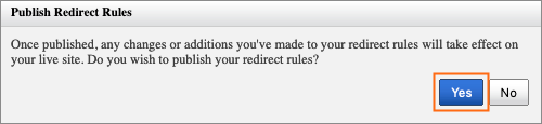 The  Publish Redirect Rules dialog.