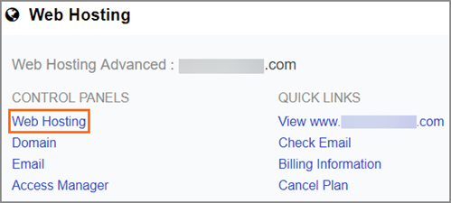 The Web Hosting link under Control Panels.