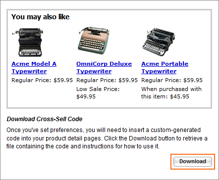 Picture of Cross Sell Download Code Button