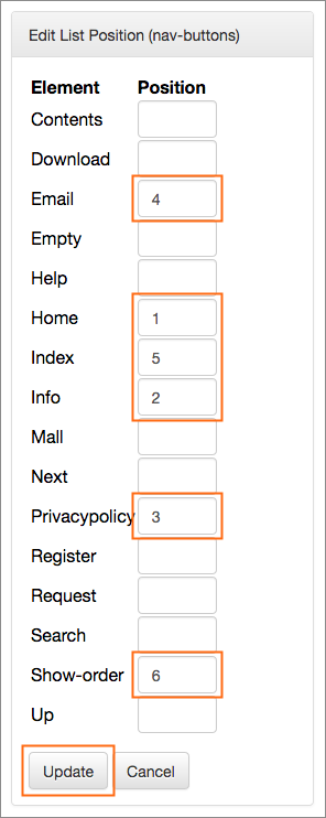 The Edit List Position dialog.