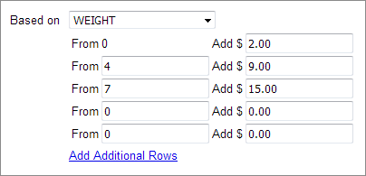 Example of a Rate Table based on weight.