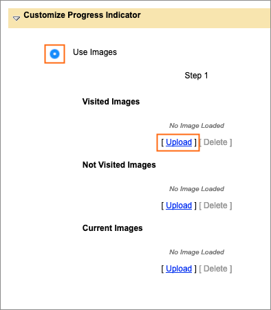 The Use Images radio button and Upload link.
