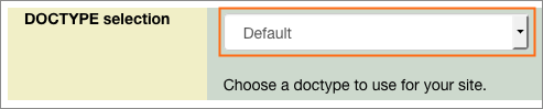 The DOCTYPE selection pull-down menu.