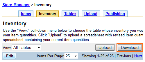 Picture of Catalog Manager Inventory Download button