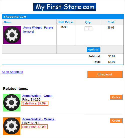 Cross Sell Items in the shopping cart.