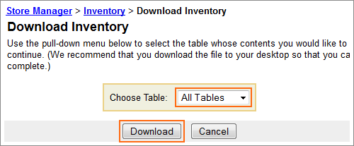 Picture of Catalog Manager Inventory Download dialog