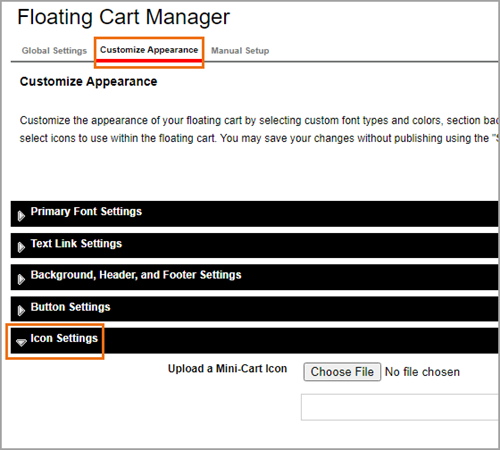 The Icon Settings section.