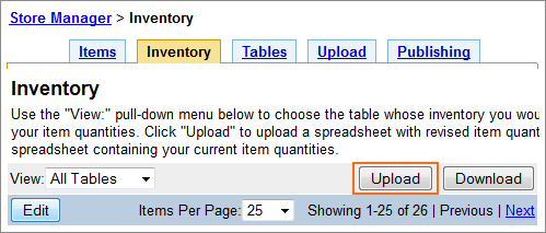 Picture of Catalog Manager Inventory Upload button