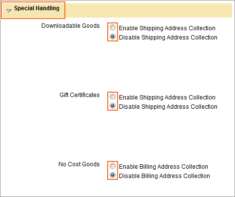 Picture of Checkout & Registration Manager Advanced Settings Special Handling section