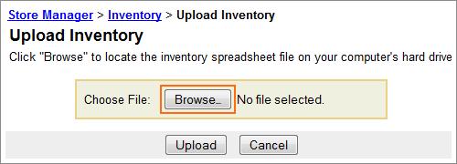 Picture of Catalog Manager Inventory Upload Browse button