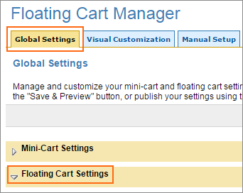 In the Global Settings tab of Floating Cart Manager, locate the Floating Cart Settings section.