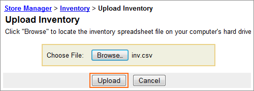 Picture of Catalog Manager Inventory Upload CSV button