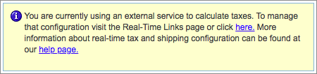 The message in the Manage Taxes page.