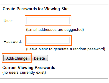 The Create Passwords for Viewing Site page