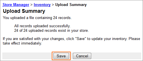 Picture of Catalog Manager Inventory Upload CSV Summary dialog