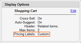 The Cart Display Options dialog.