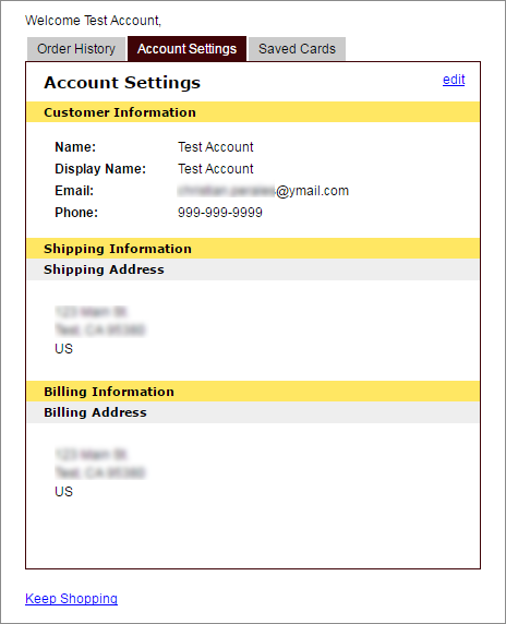 The Account Settings screen for Customer Registration.